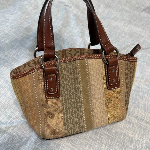 Vintage Fossil Canvas Leather Striped Patchwork Handbag - Picture 1 of 5